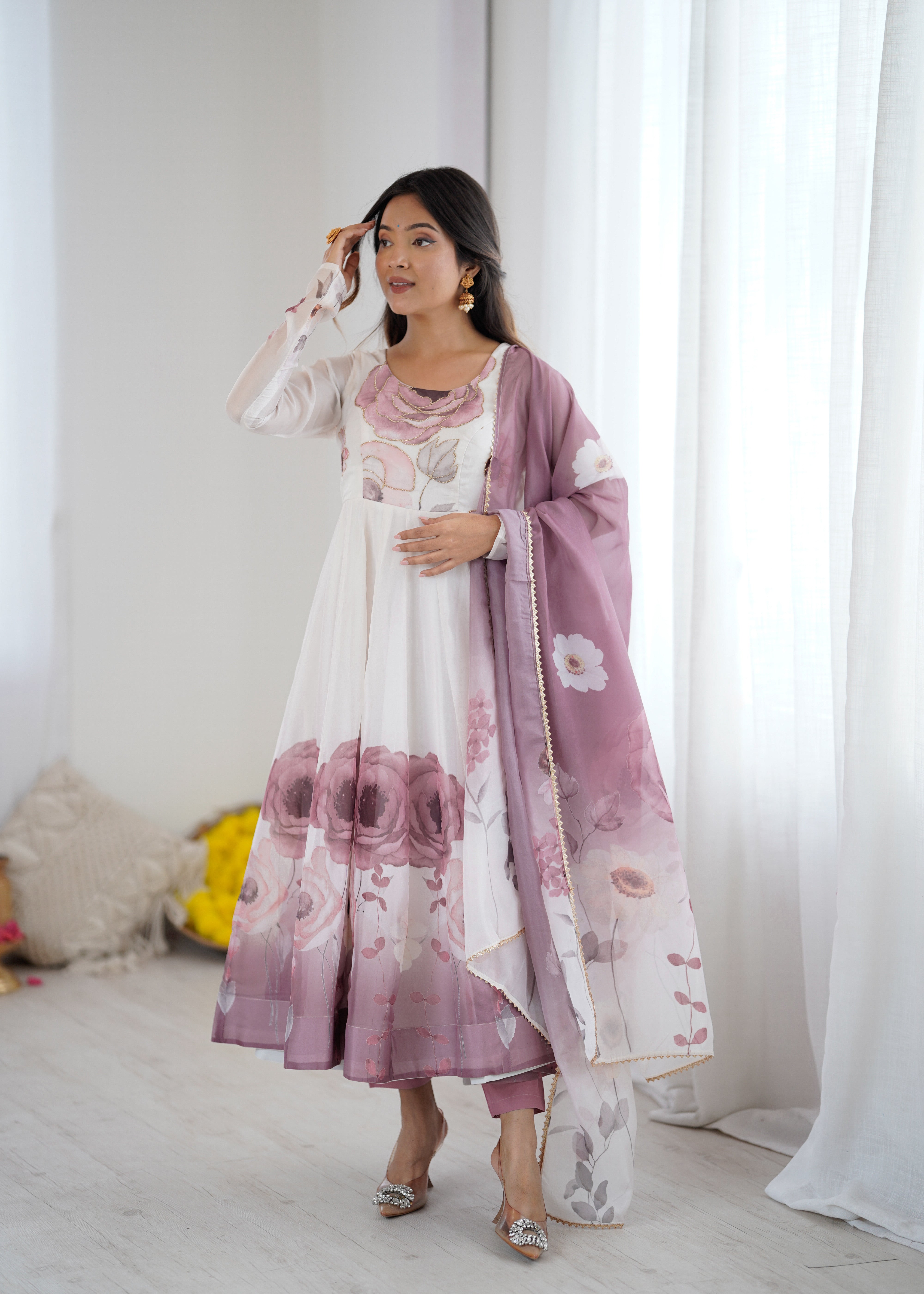 ✨ Designer Organza Silk Anarkali Suit Set