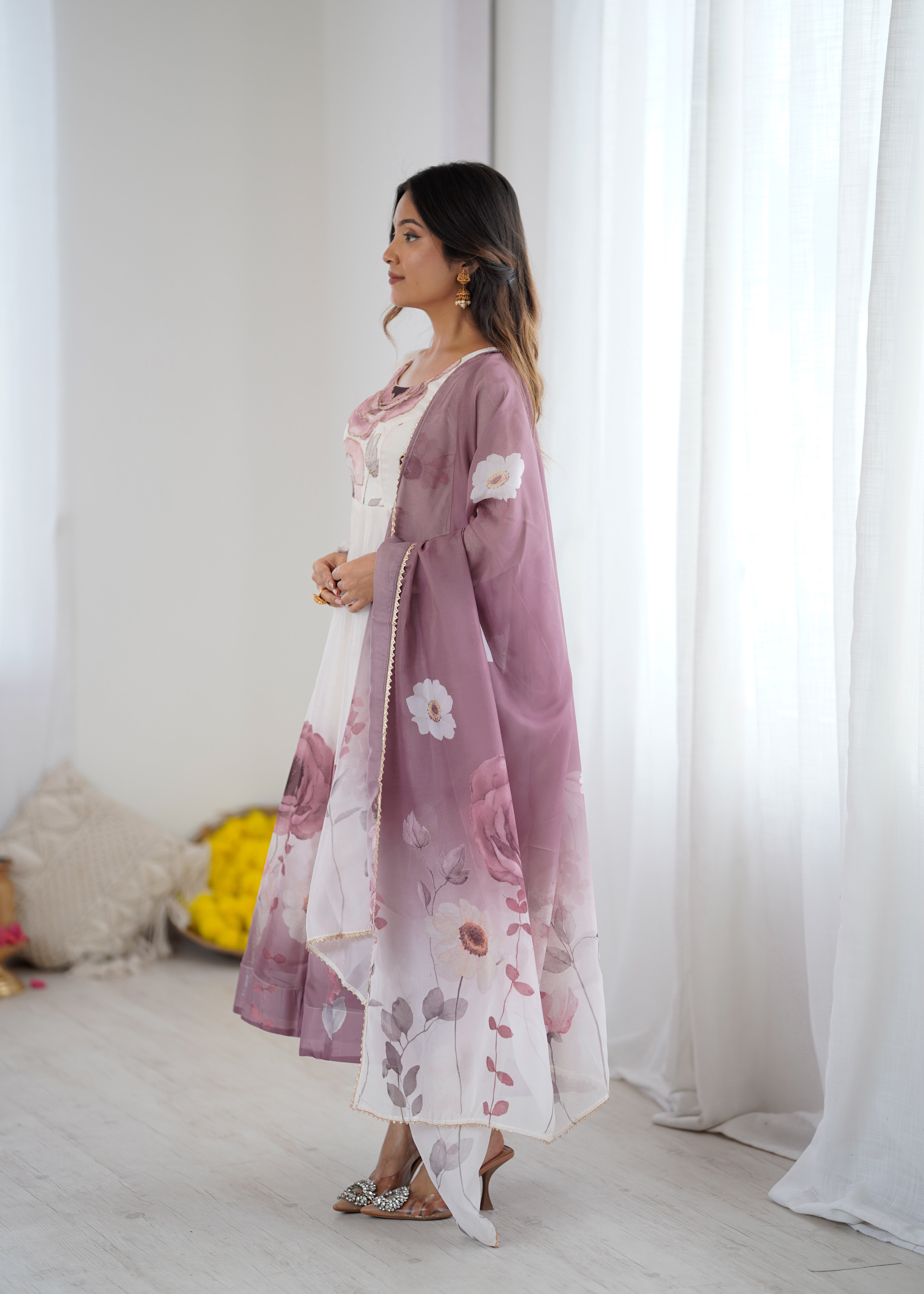 ✨ Designer Organza Silk Anarkali Suit Set