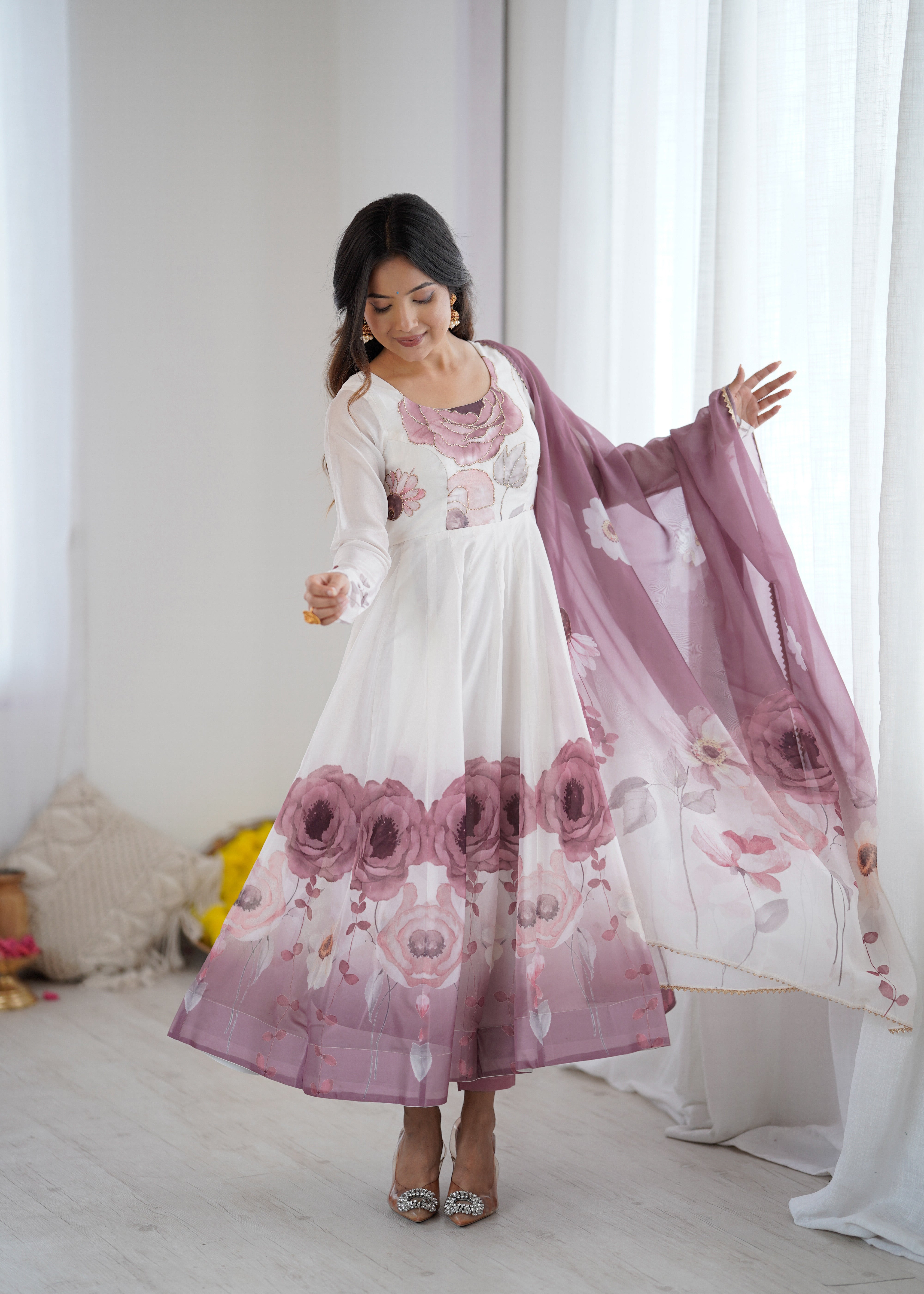 ✨ Designer Organza Silk Anarkali Suit Set