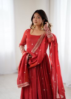 Crunchy Silk Designer Anarkali Suit Set