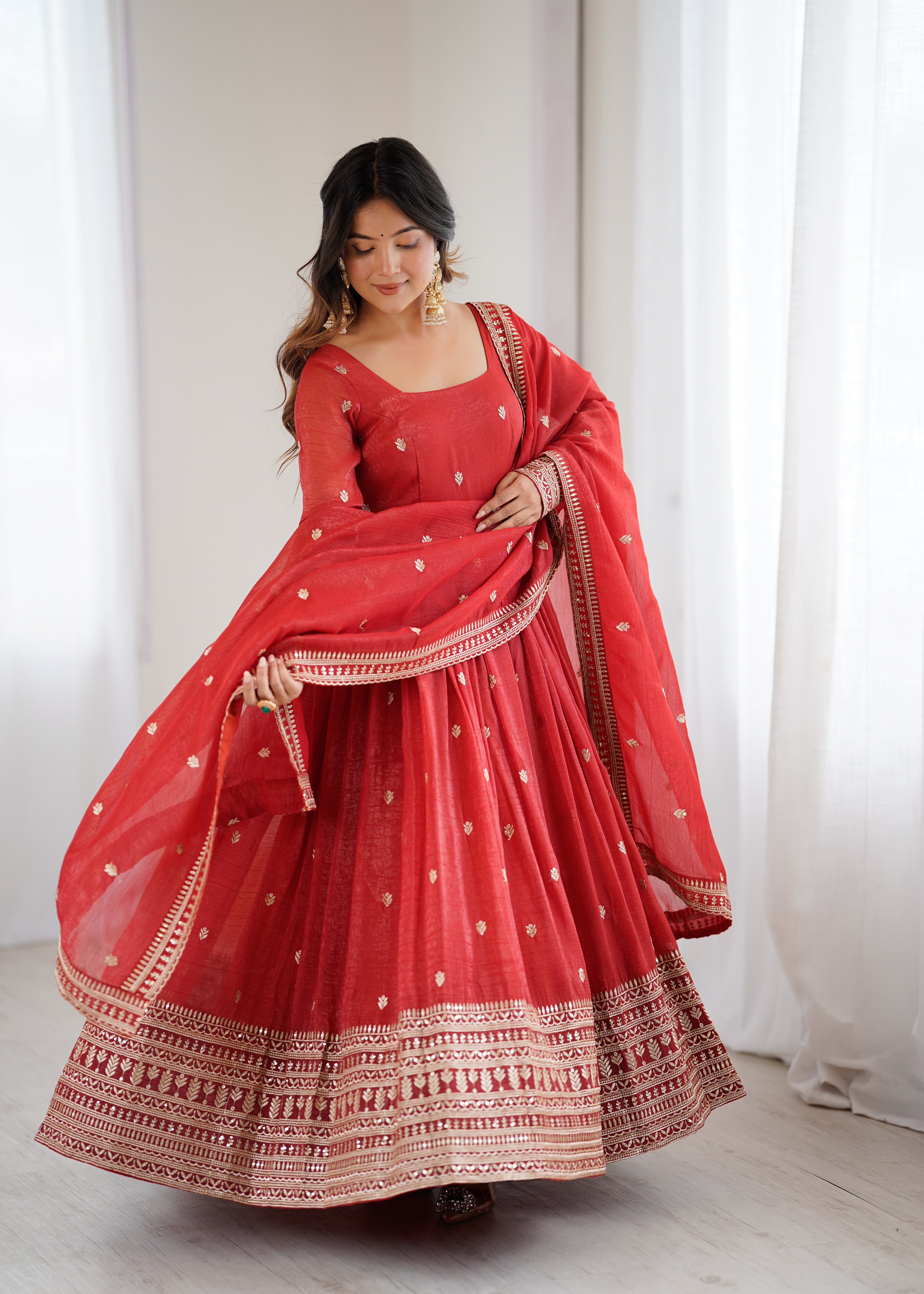 Crunchy Silk Designer Anarkali Suit Set