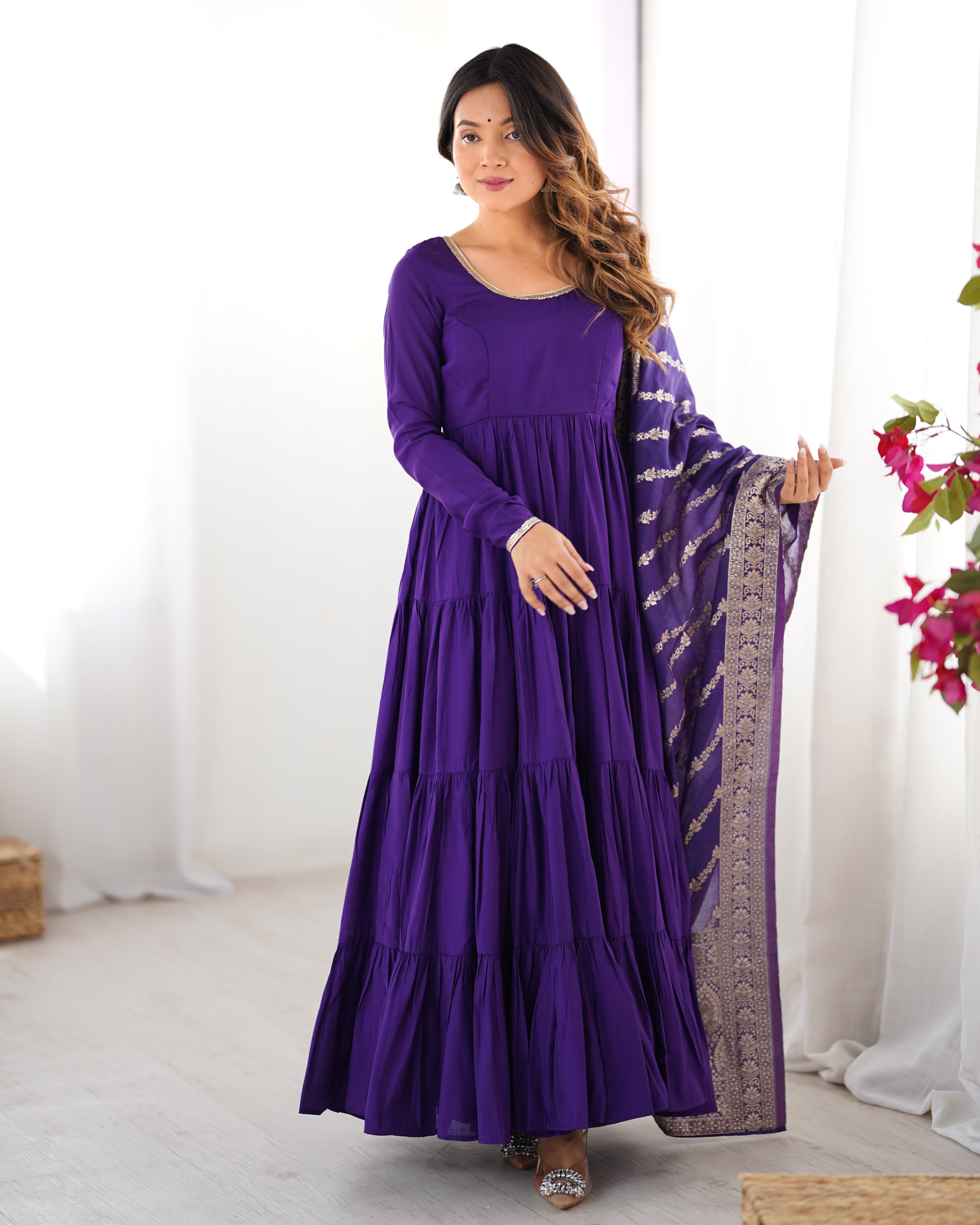 Premium Roman Silk Chanderi Anarkali Suit Set
