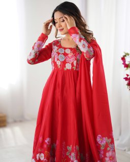 Organza Silk Printed Anarkali Suit Set