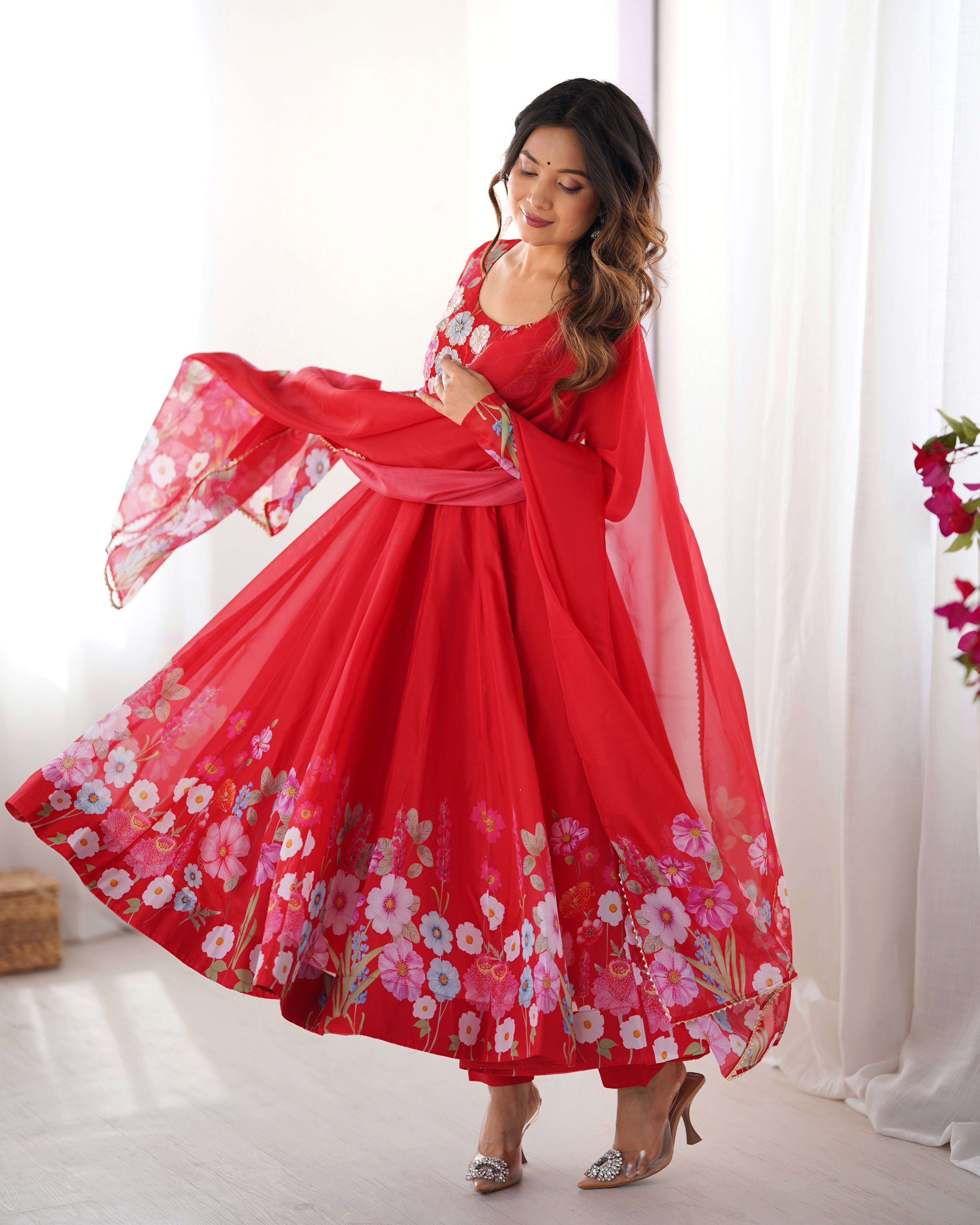 Organza Silk Printed Anarkali Suit Set