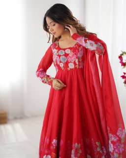 Organza Silk Printed Anarkali Suit Set
