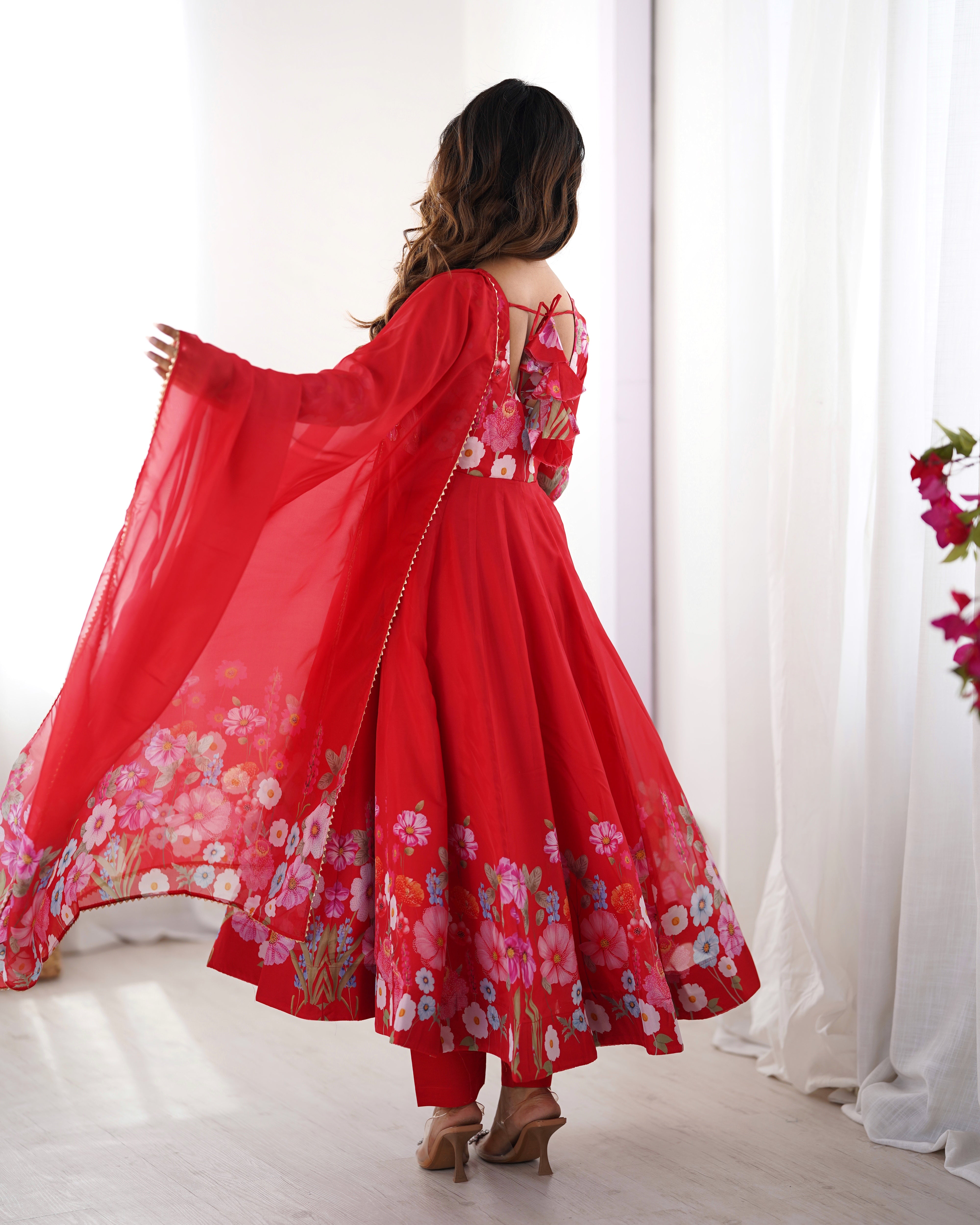 Organza Silk Printed Anarkali Suit Set