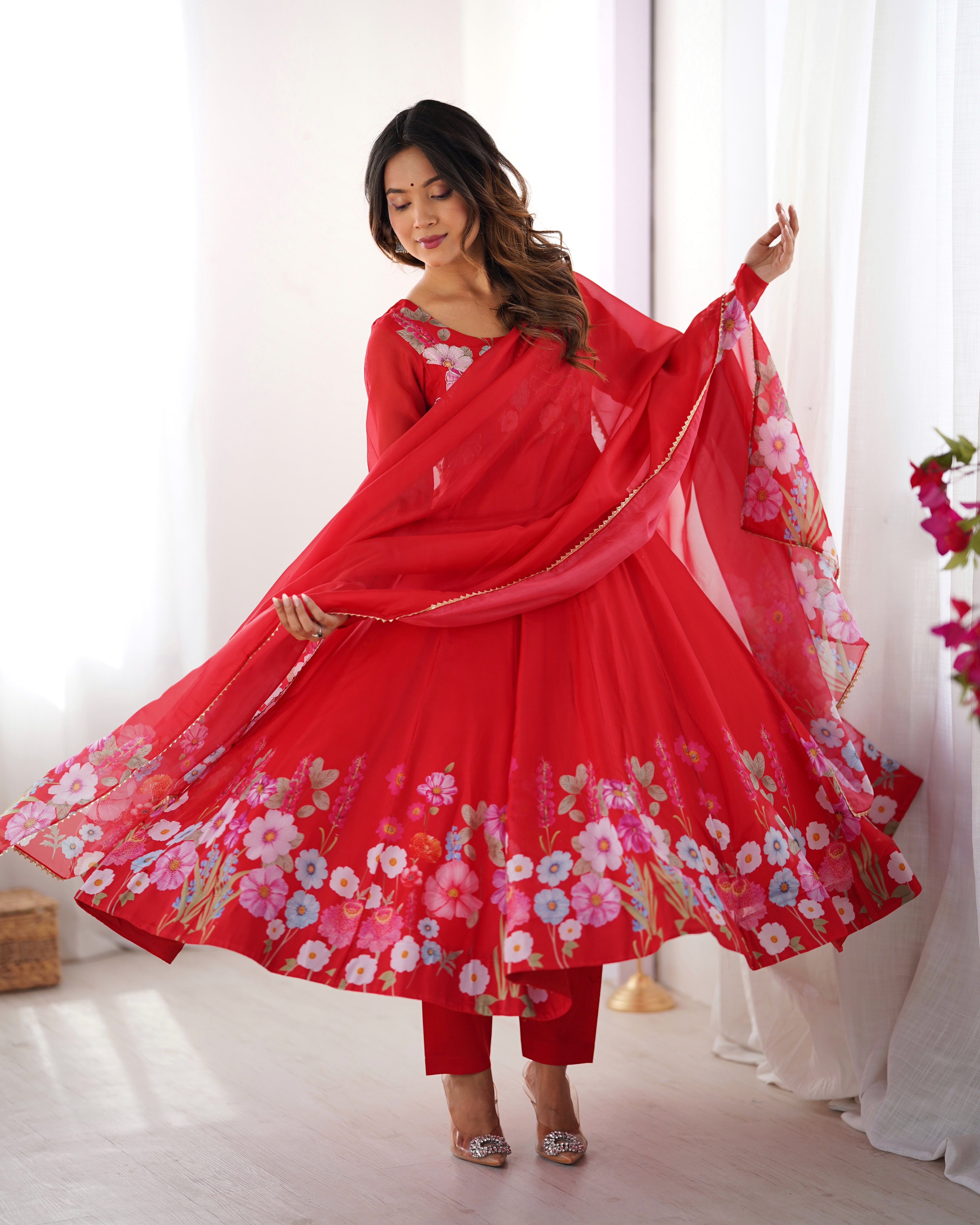Organza Silk Printed Anarkali Suit Set