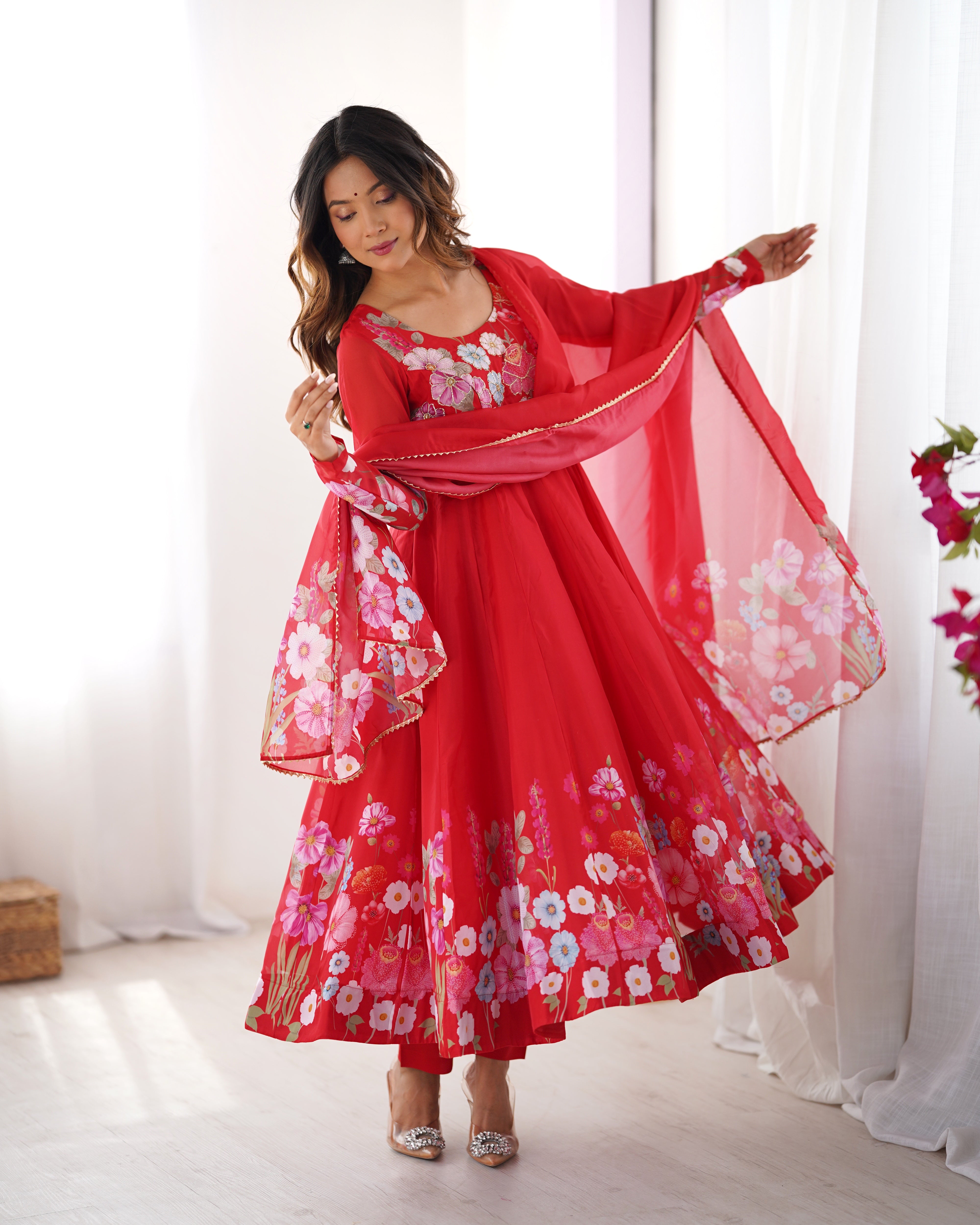 Organza Silk Printed Anarkali Suit Set