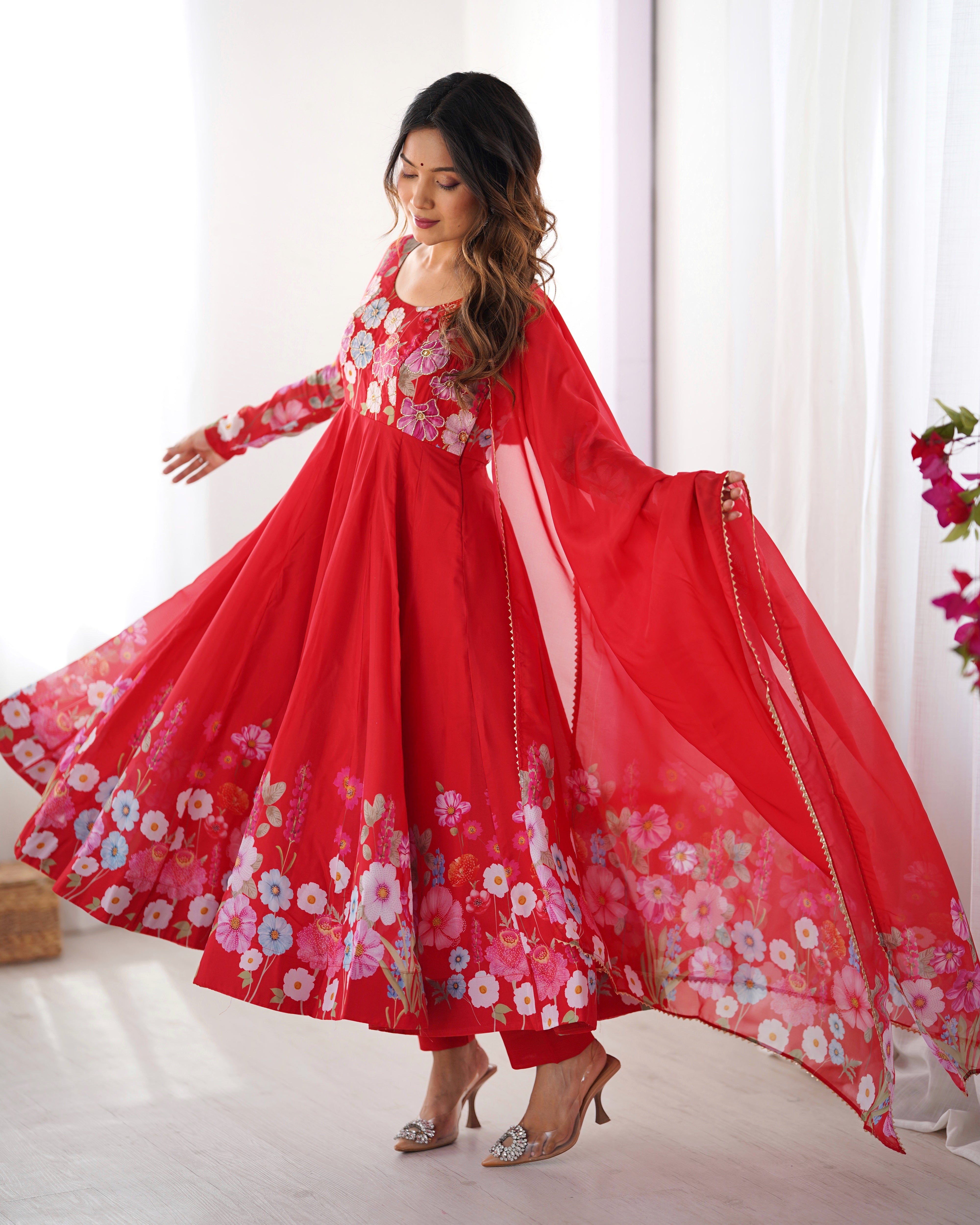 Organza Silk Printed Anarkali Suit Set