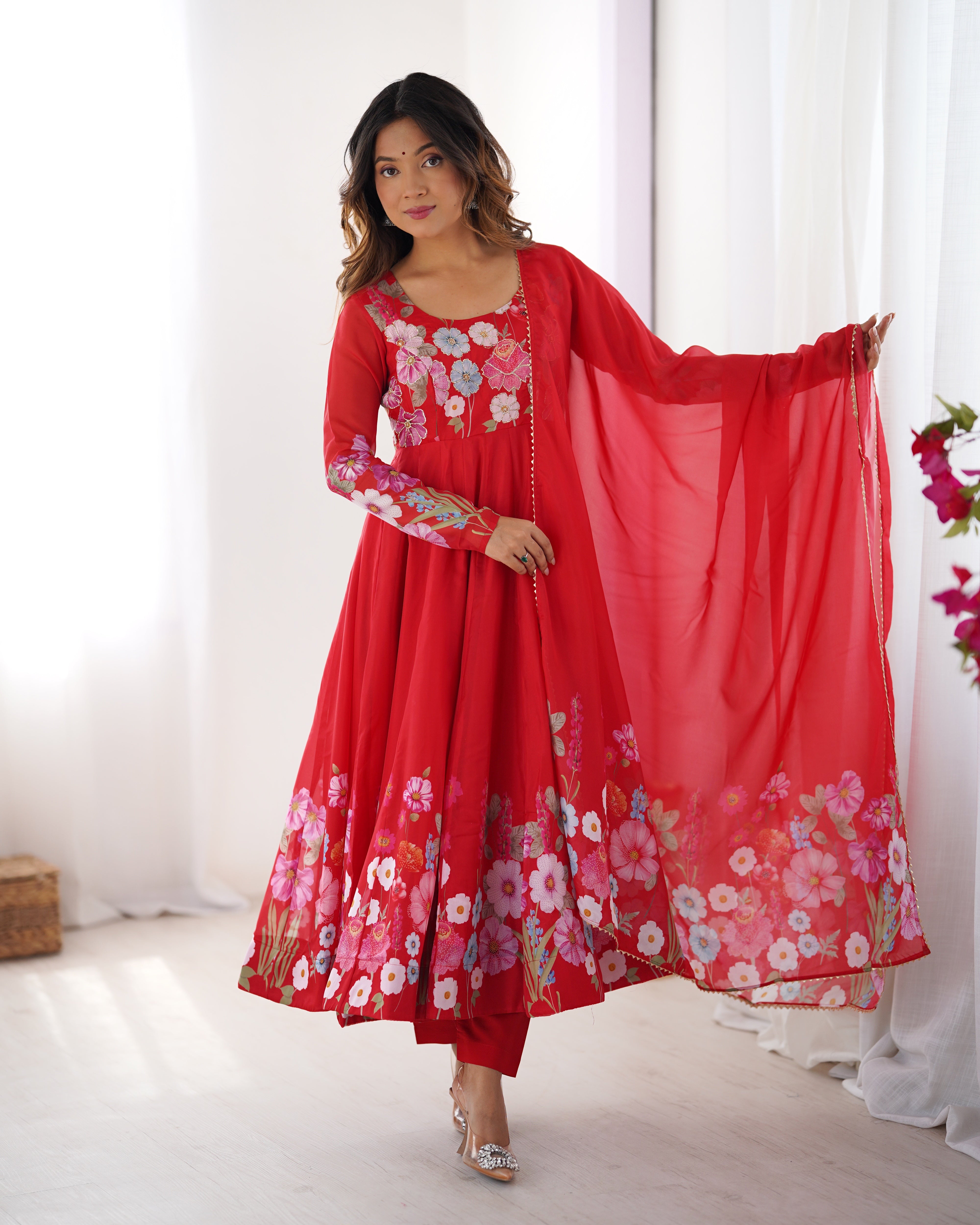 Organza Silk Printed Anarkali Suit Set