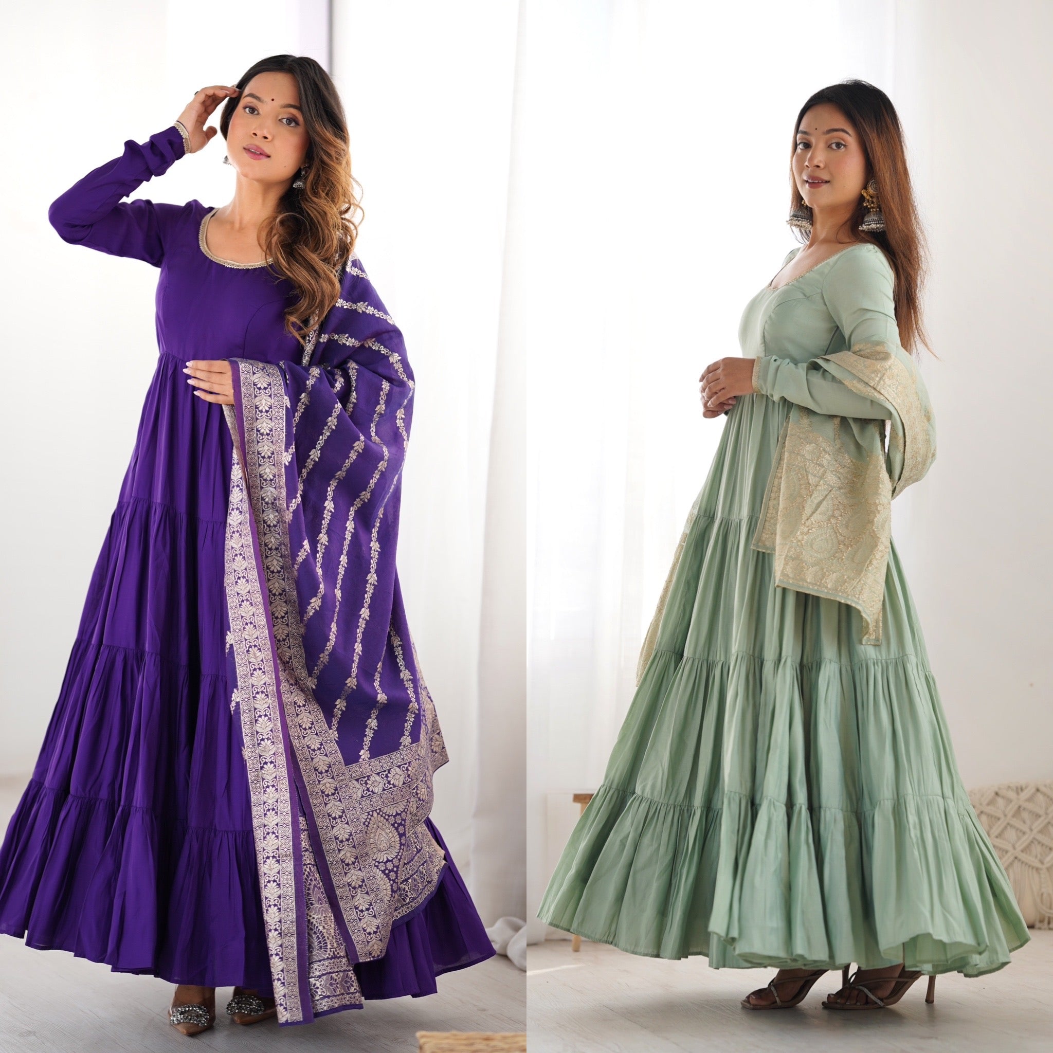 Premium Roman Silk Chanderi Anarkali Suit Set