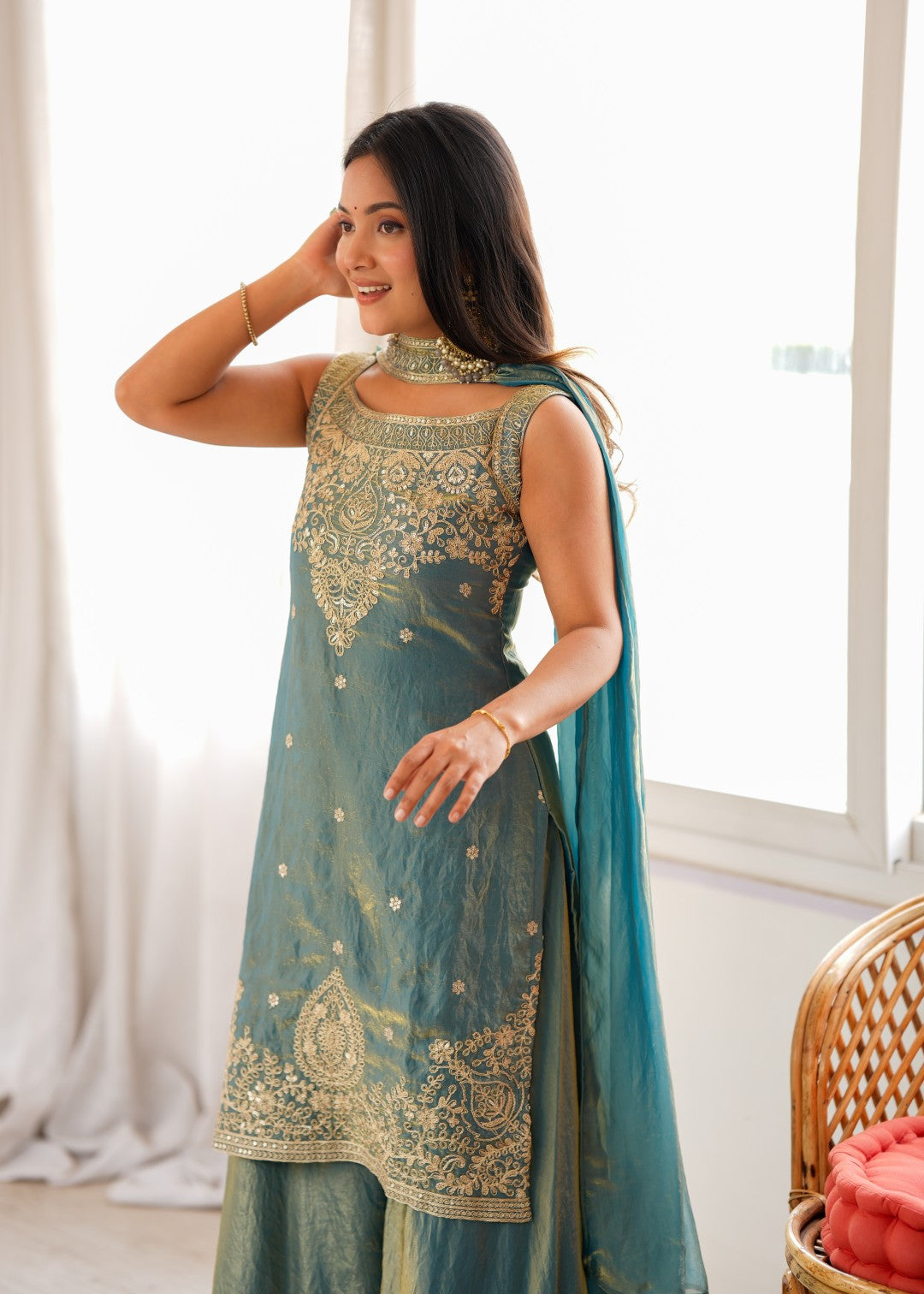 Women's Premium Soft Fendy Silk Sharara Suit Set with Embroidery, Sequins, Dori &amp; Zari Work