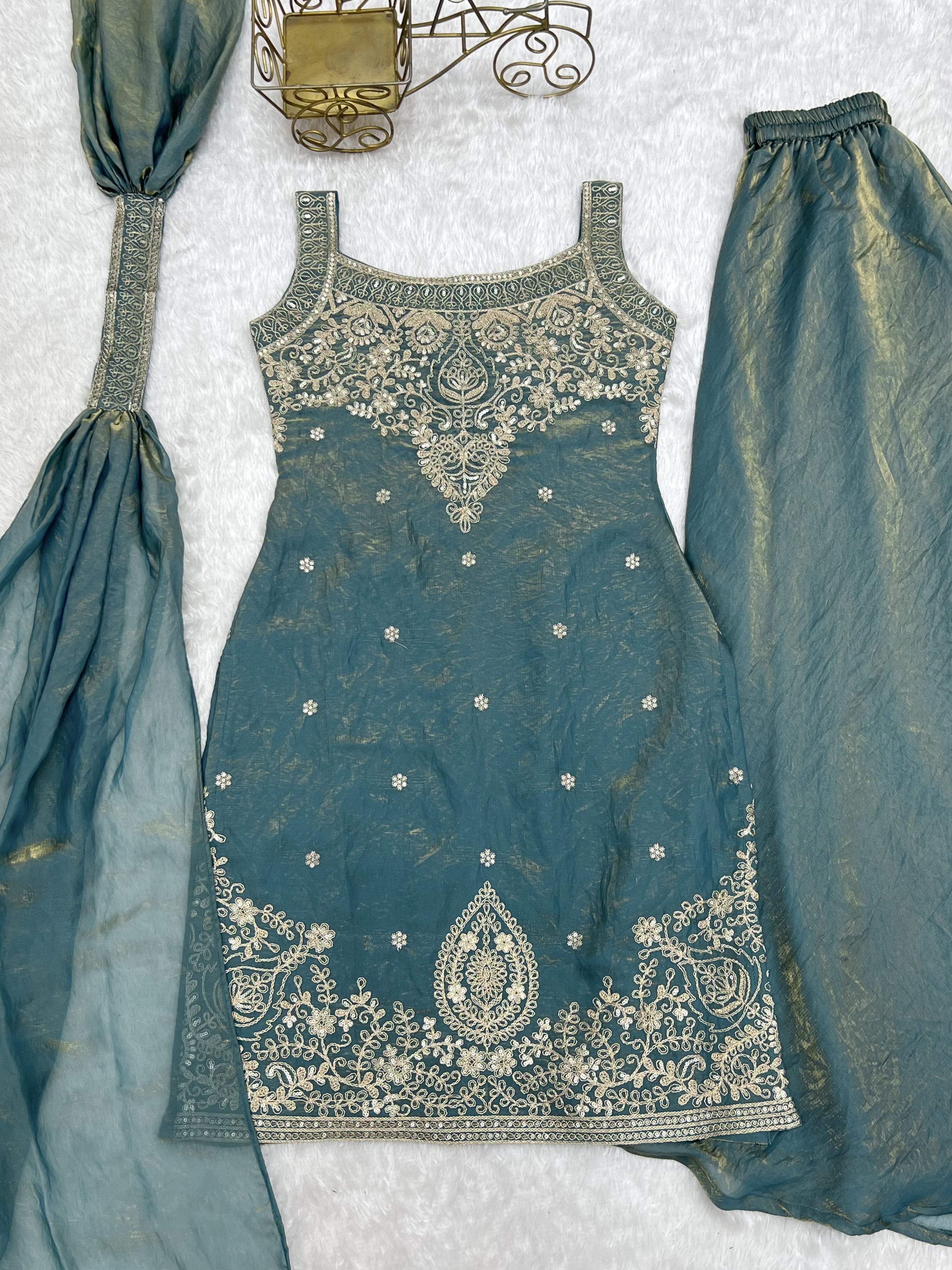Women's Premium Soft Fendy Silk Sharara Suit Set with Embroidery, Sequins, Dori &amp; Zari Work