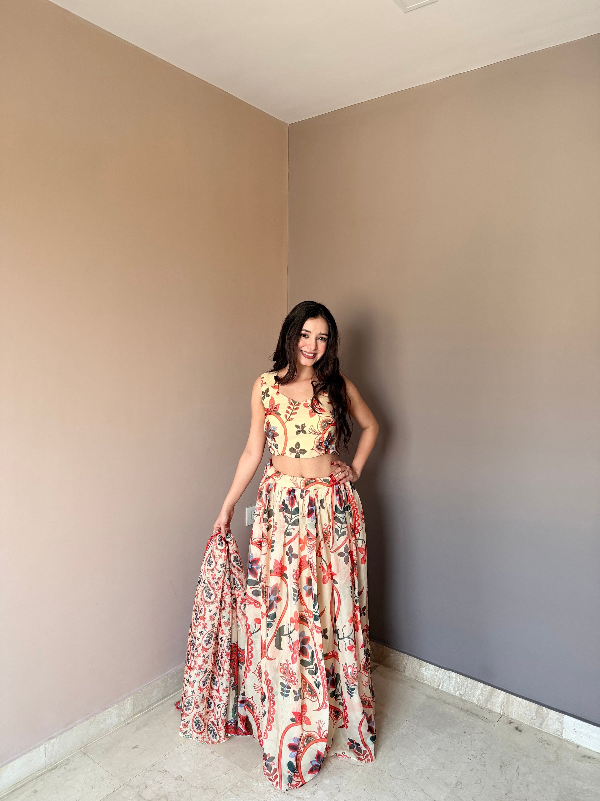 Floral Printed Lehenga Set with Designer Blouse & Dupatta