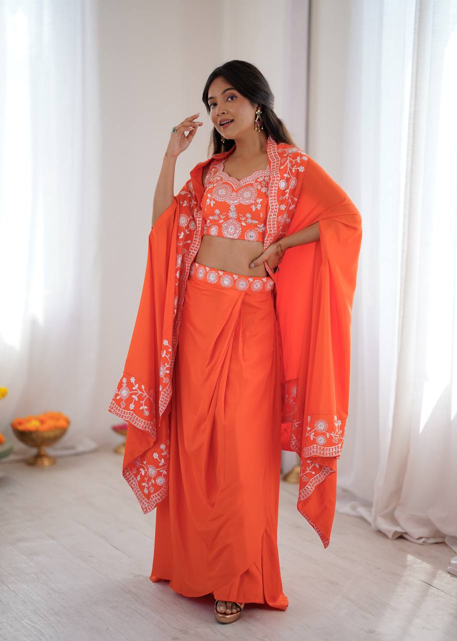Western Dhoti Set with Shrug & Choli