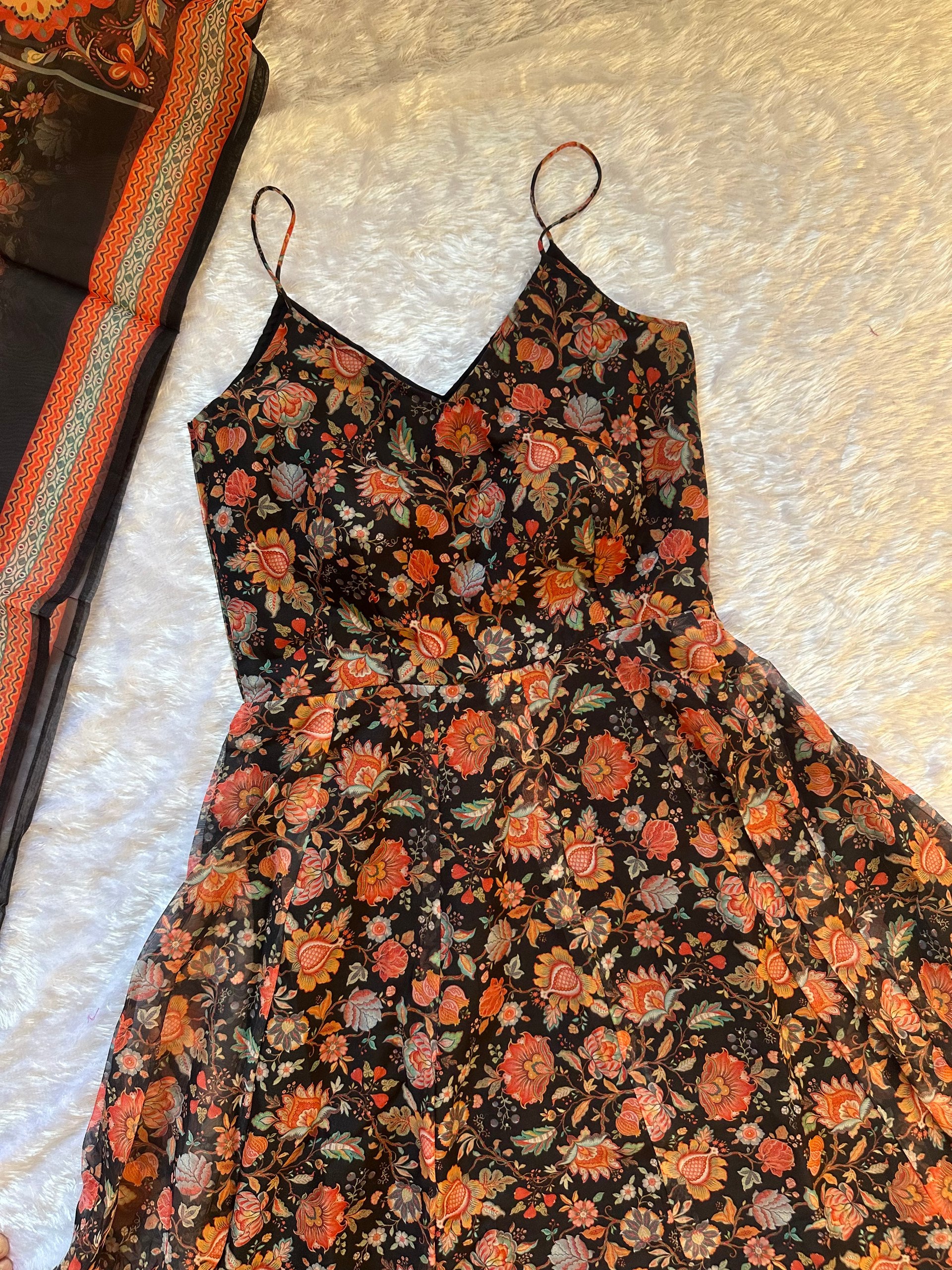 Designer Floral Organza Gown with Dupatta – Ready to Wear