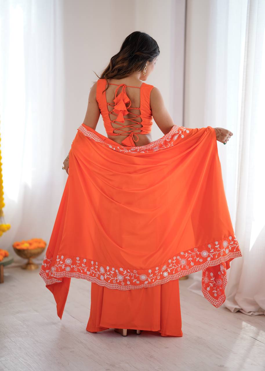 Western Dhoti Set with Shrug & Choli