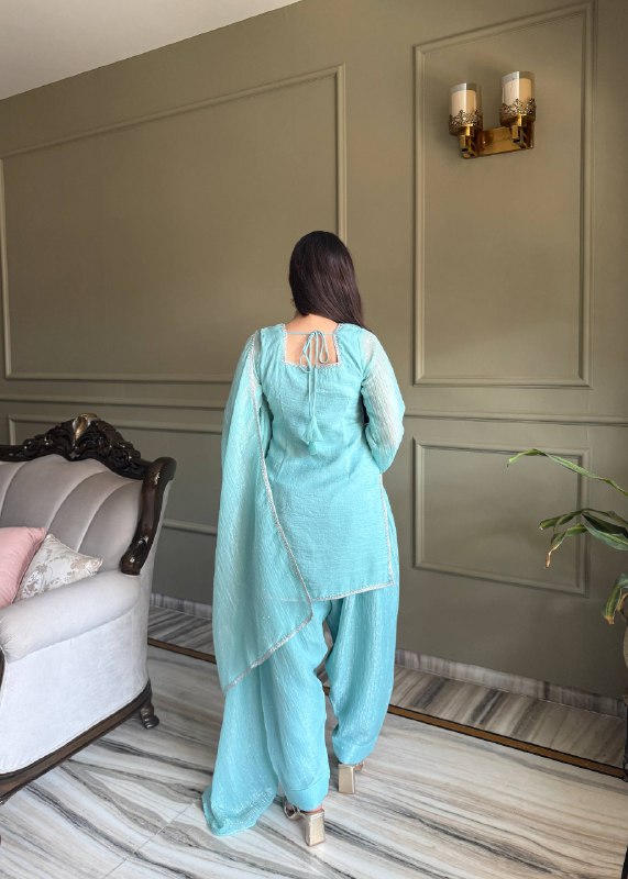 Crunchy Silk Kurta Set with Swarovski Work, Salwar & Designer Dupatta