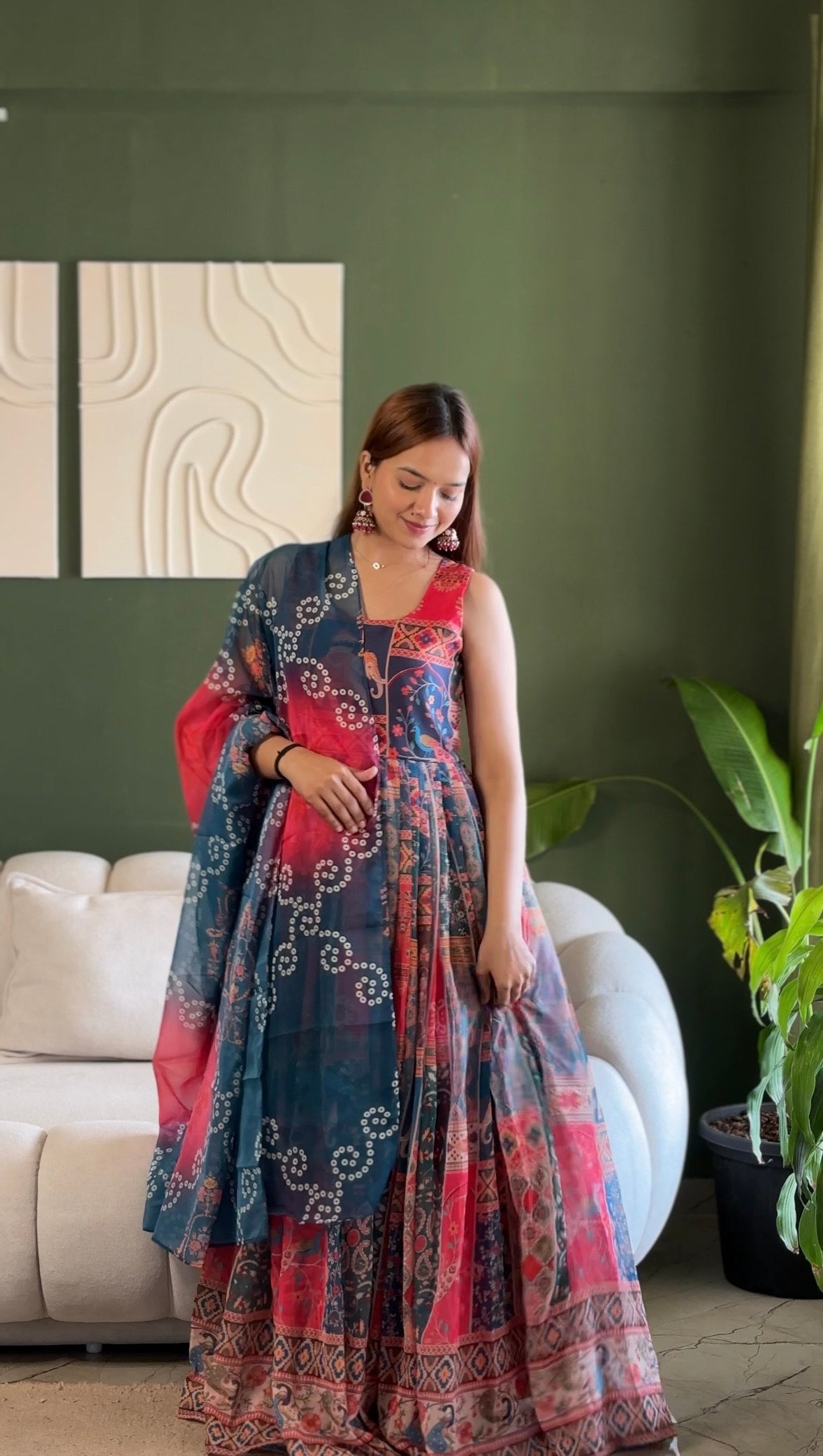 Elegant Patola Printed Festive Gown with Dupatta