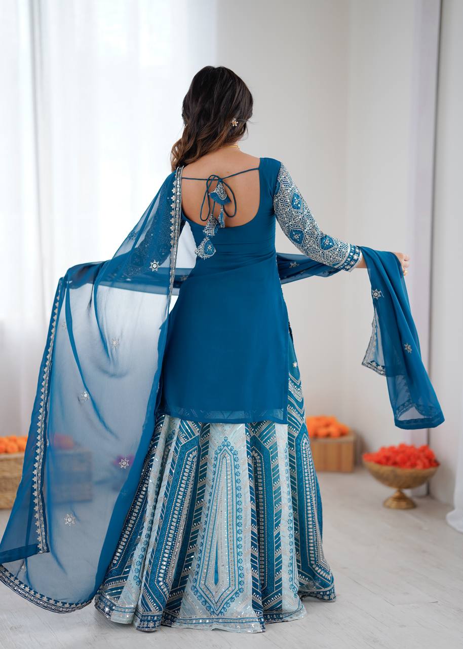 Faux Georgette Lehenga Set with Embroidered Top & Dupatta