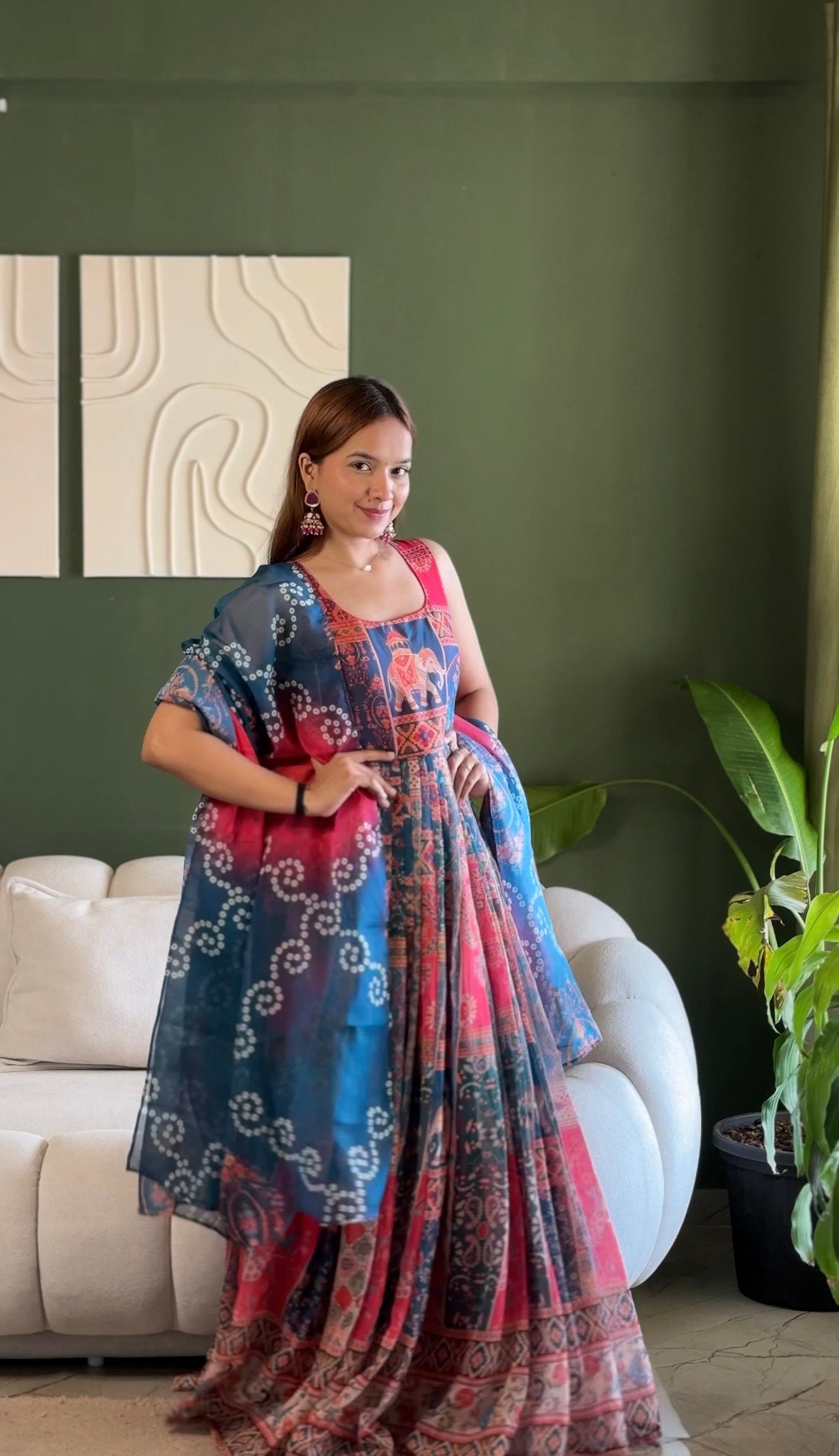Elegant Patola Printed Festive Gown with Dupatta