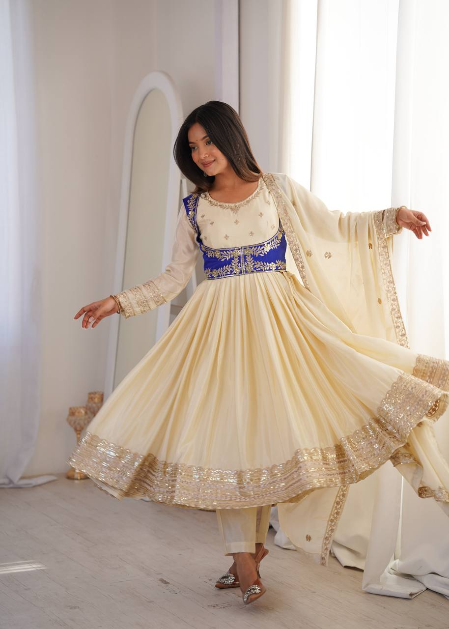 Designer Anarkali Pant Set with Koti & Dupatta