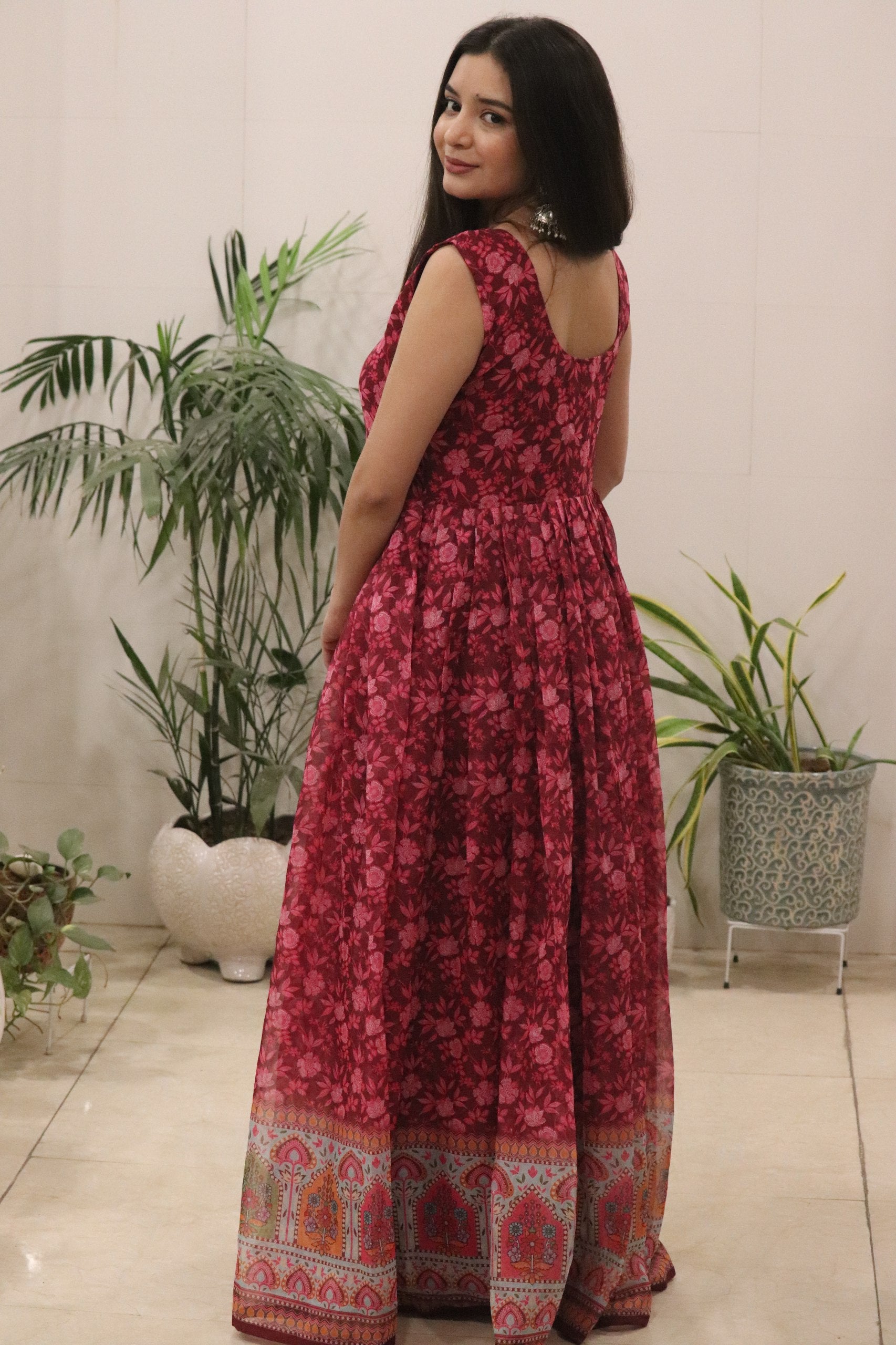 Designer Floral Pure Organza Silk Gown with Dupatta