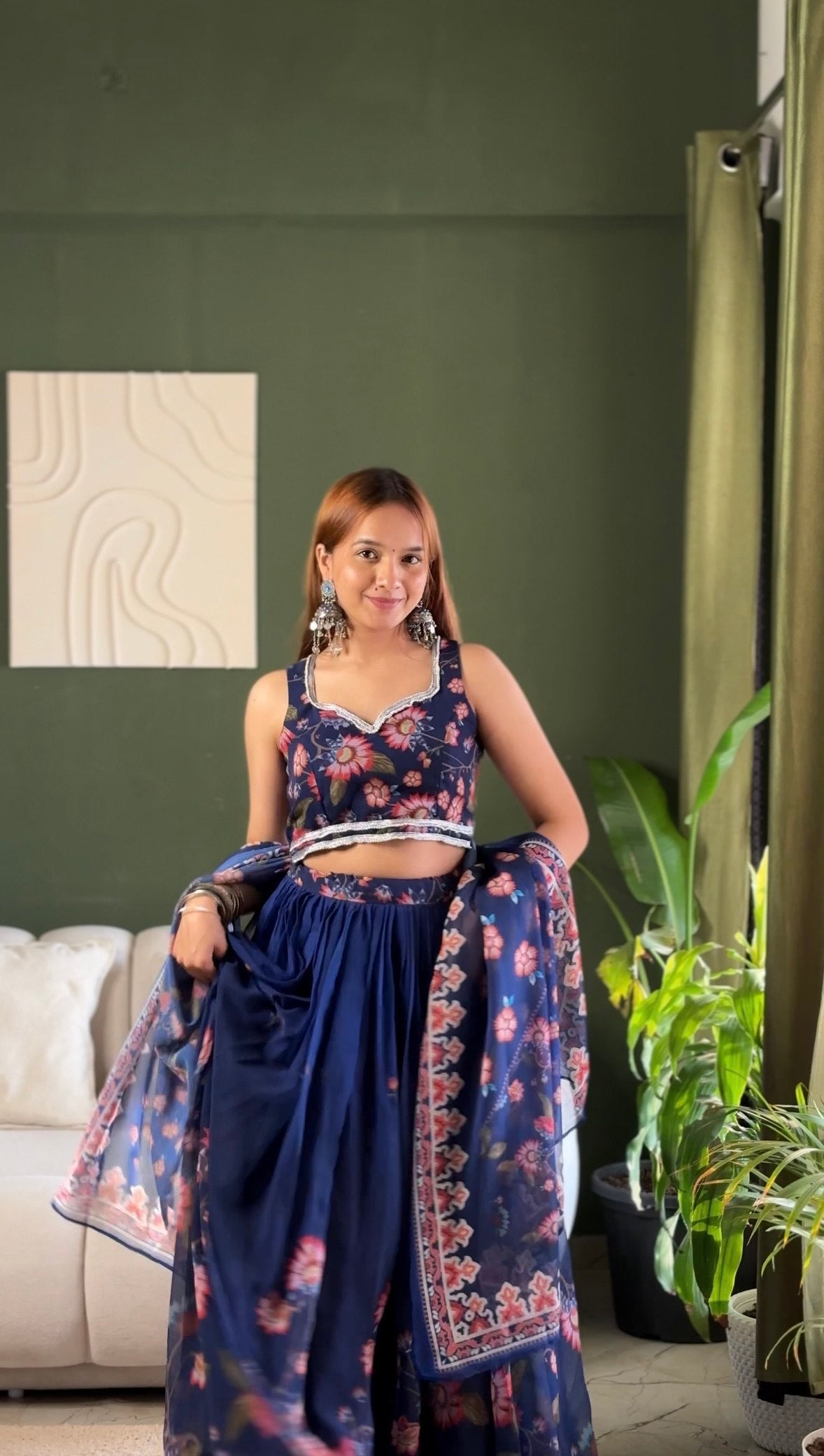 Floral Fox Georgette Lehenga Set with Printed Dupatta