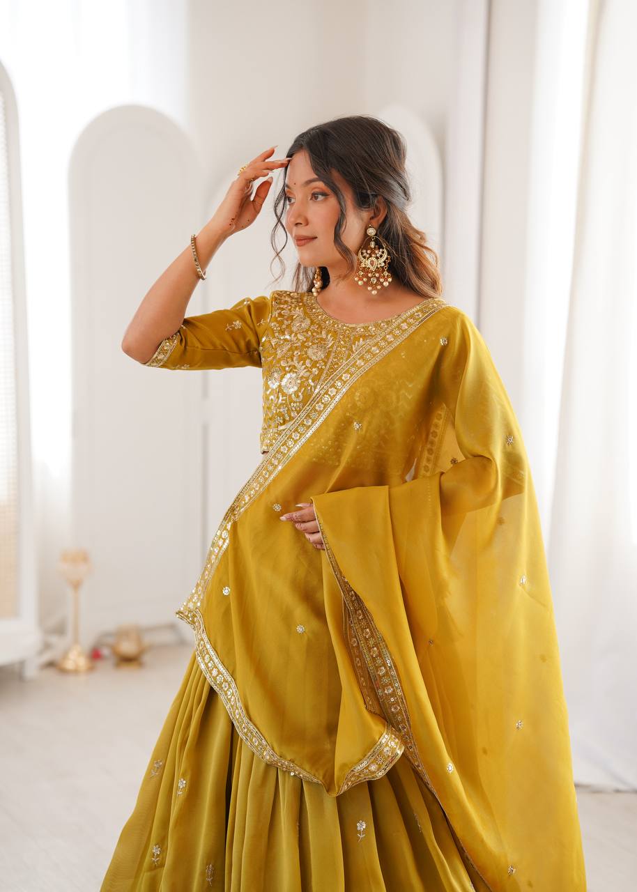 Designer Simmer Silk Lehenga Set with Sequence Work