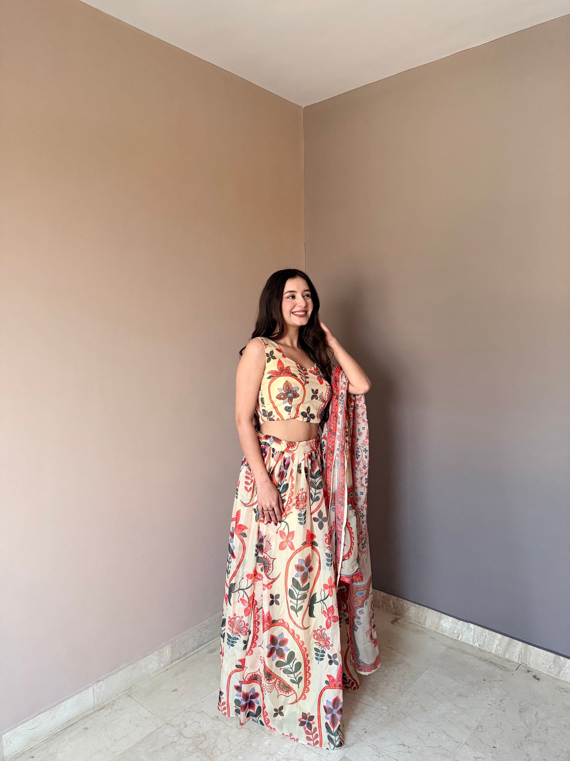 Floral Printed Lehenga Set with Designer Blouse & Dupatta
