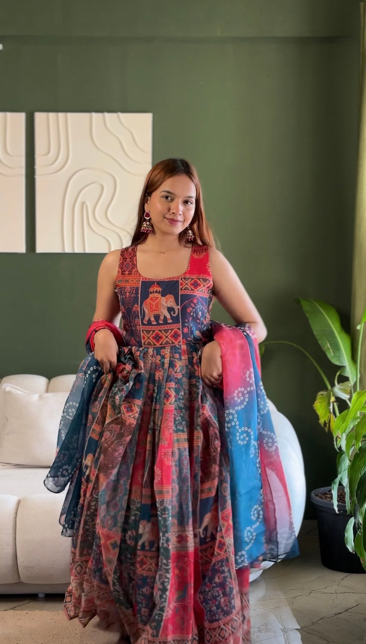 Elegant Patola Printed Festive Gown with Dupatta