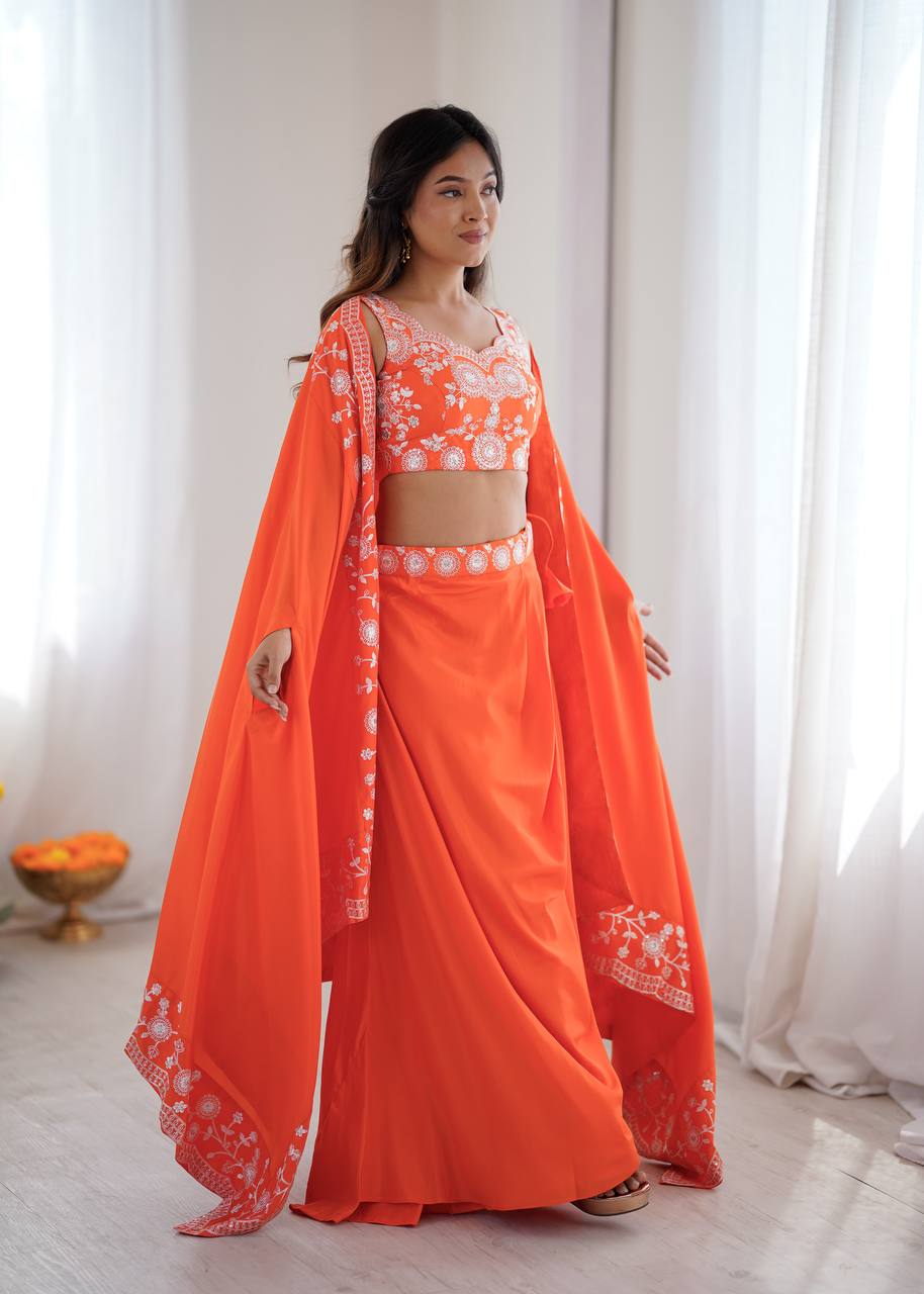 Western Dhoti Set with Shrug & Choli