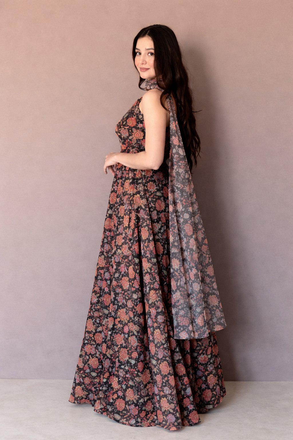 Designer Floral Organza Gown with Dupatta – Ready to Wear