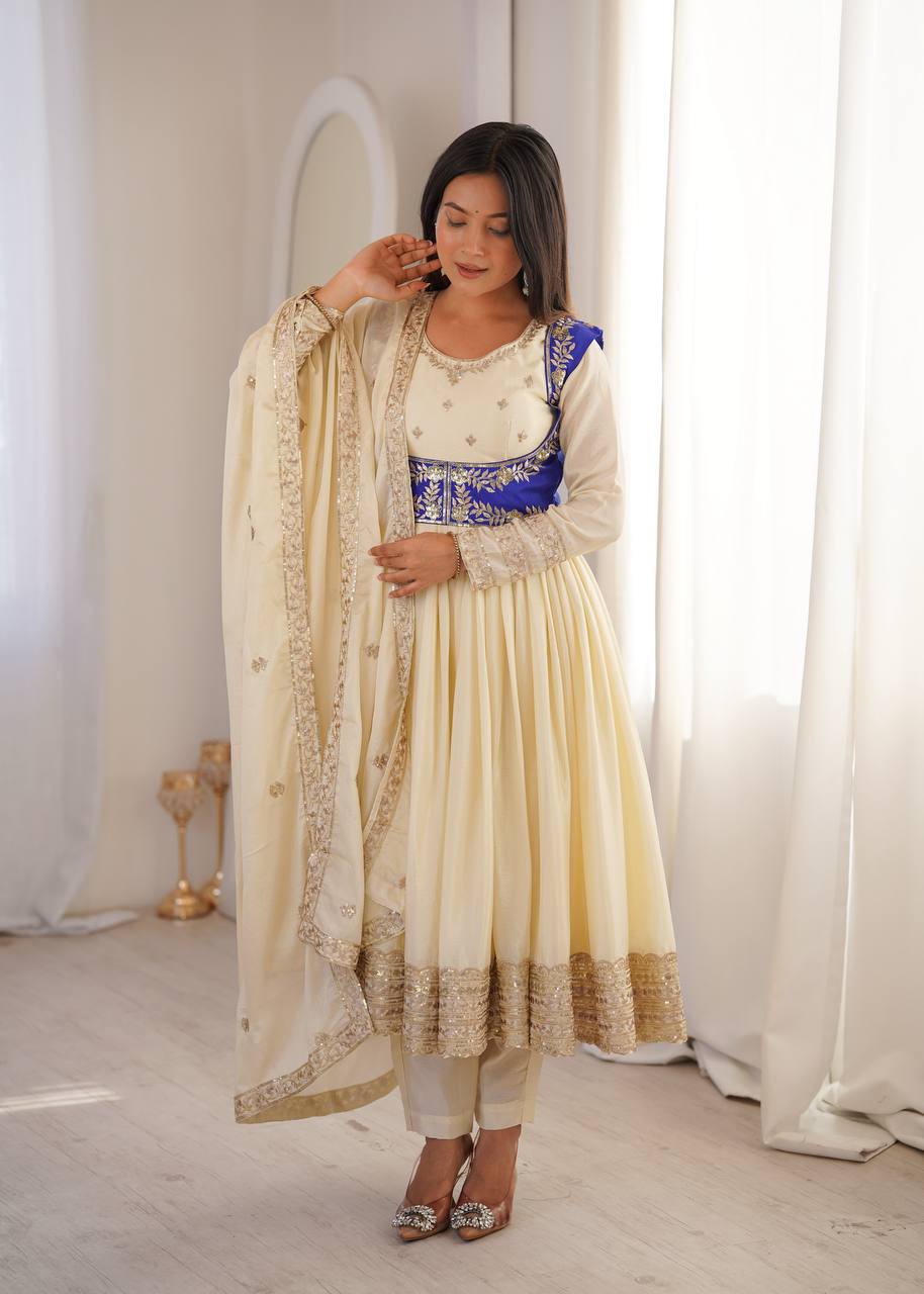 Designer Anarkali Pant Set with Koti & Dupatta