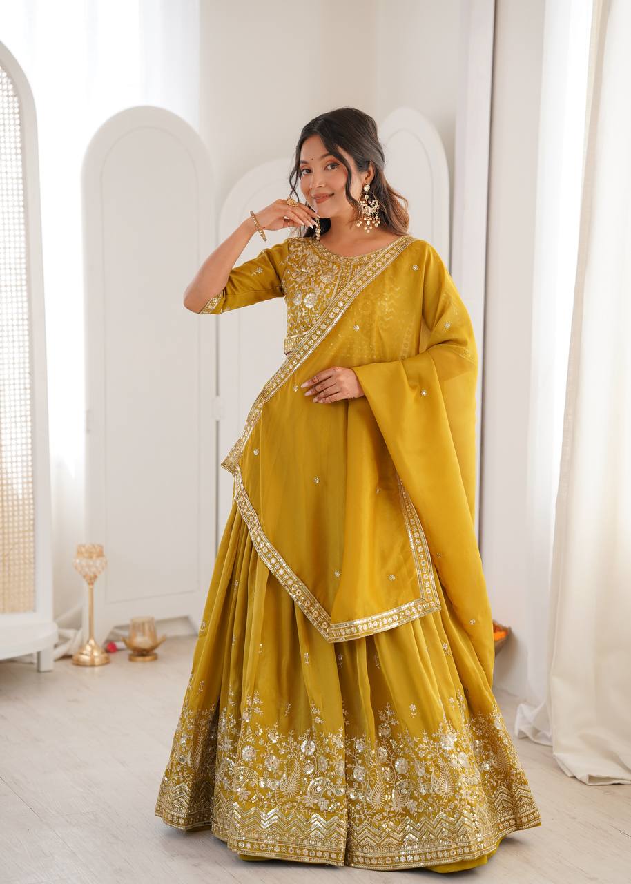 Designer Simmer Silk Lehenga Set with Sequence Work