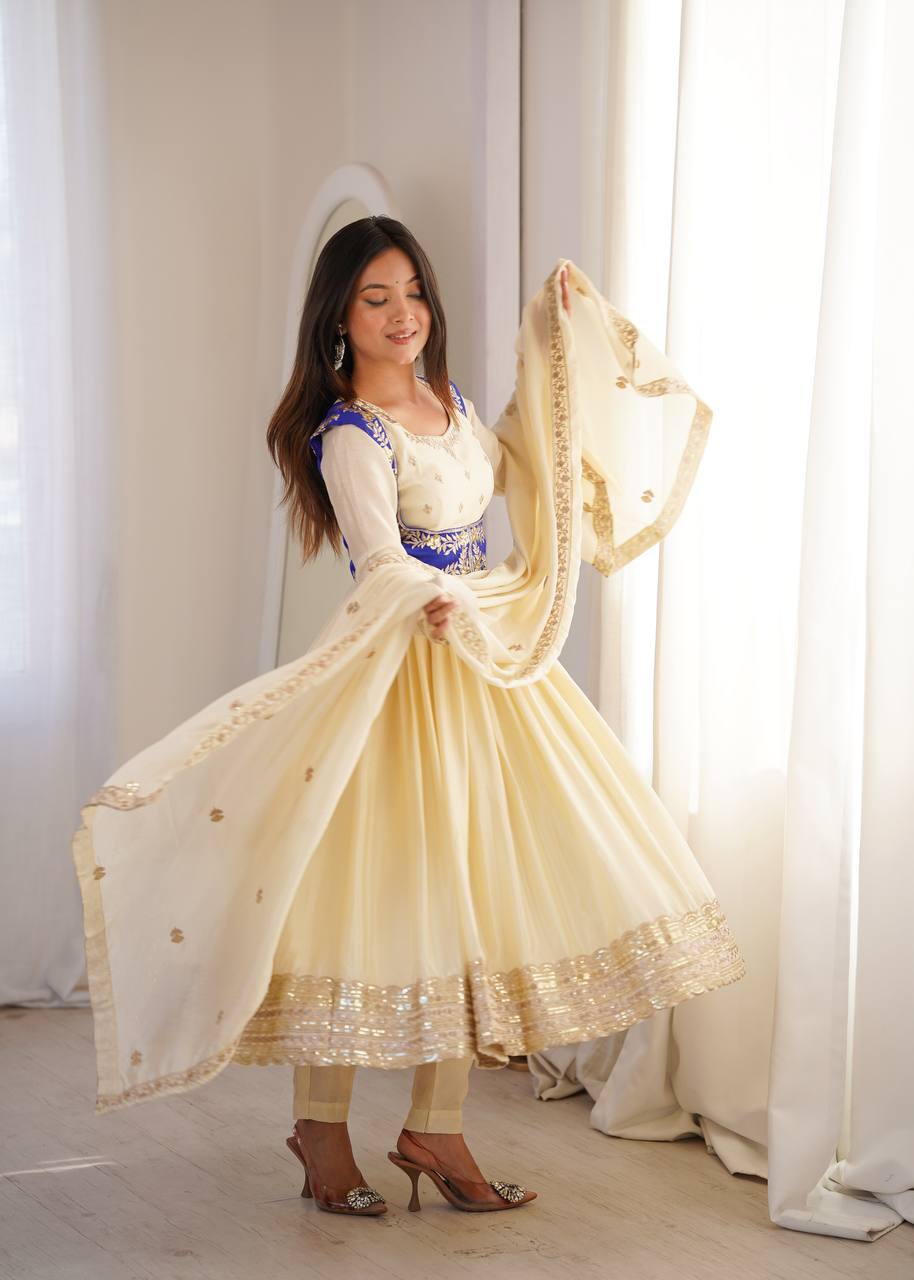 Designer Anarkali Pant Set with Koti & Dupatta