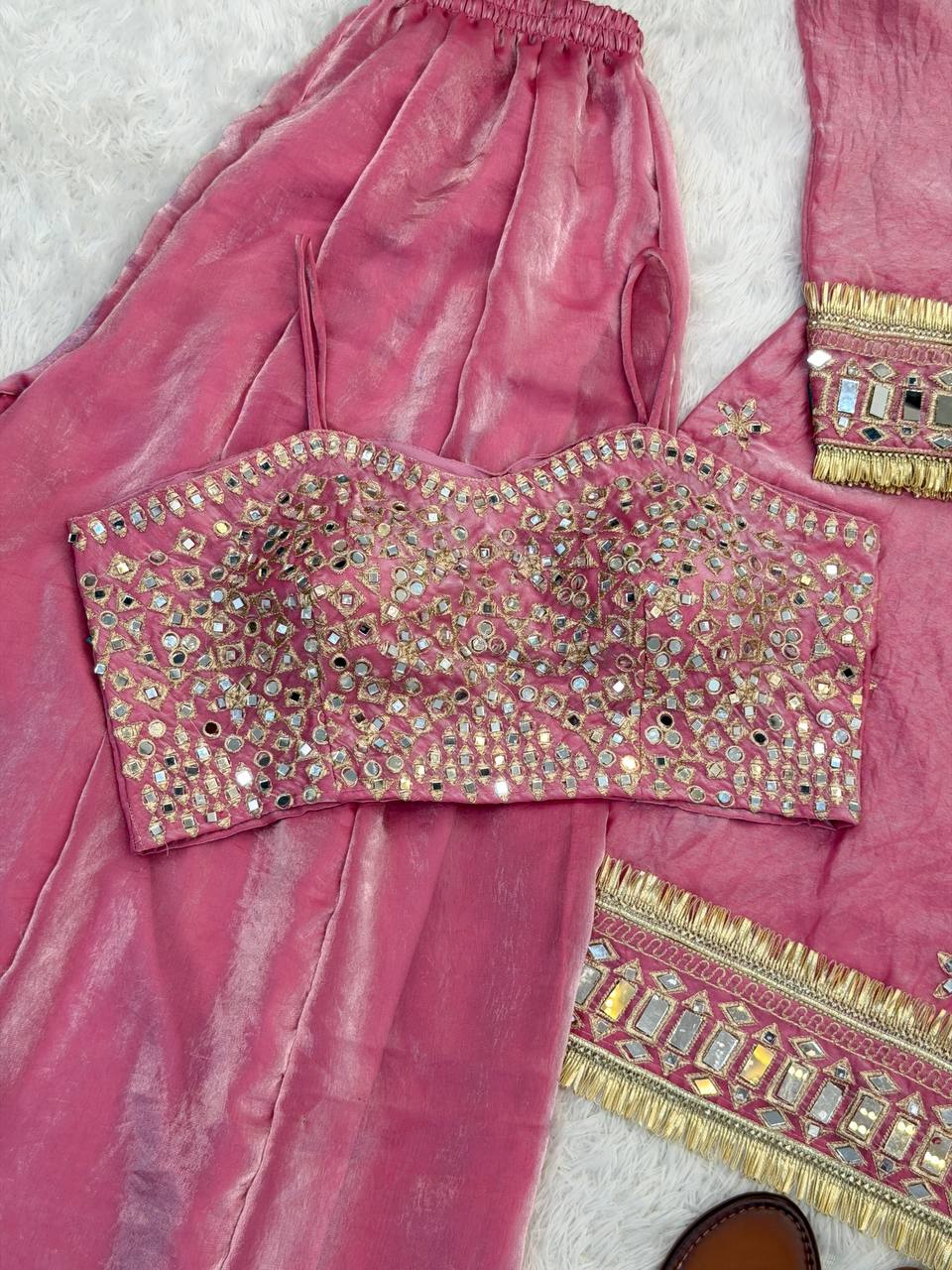 Designer Georgette Anarkali Gown Set with Dupatta (7 Meter Flair | Mauve Pink)